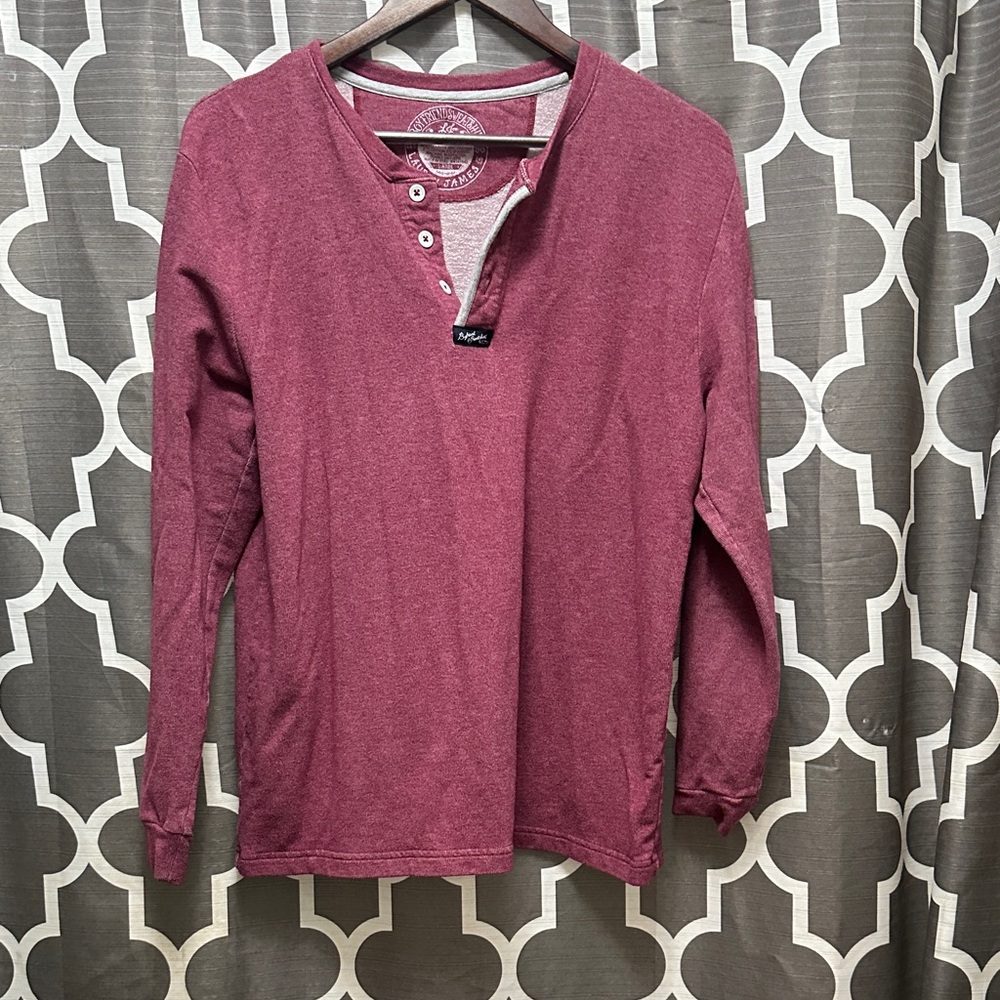 Lauren James Maroon Long Sleeve Henley Top